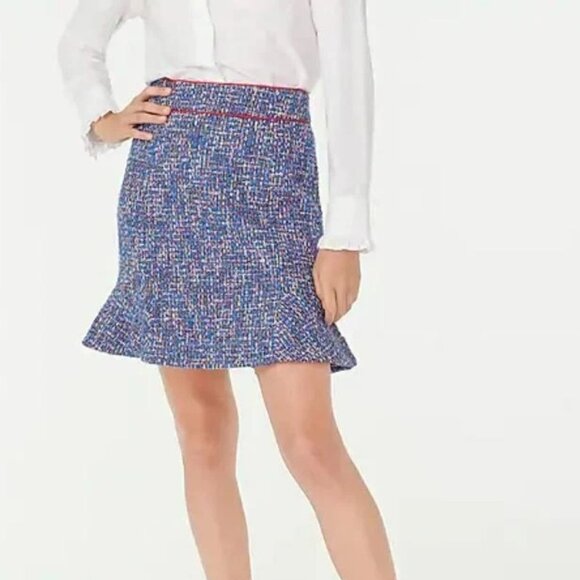 J. Crew Fluted Skirt in Blue/Red Autumn Tweed Size 6 NWT - Picture 1 of 4